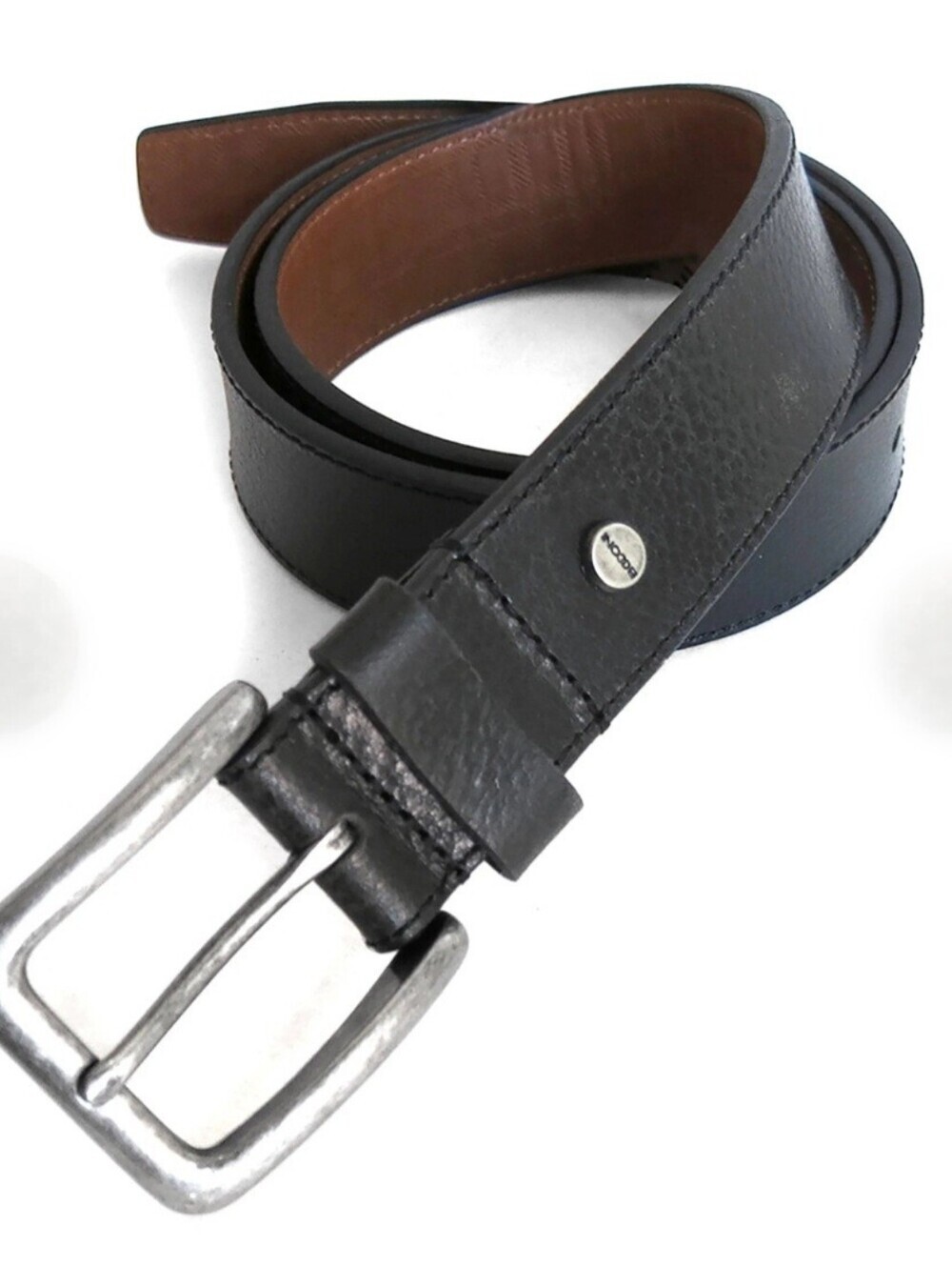 Bocconi Darius Classic Black Leather Men's Belt with Silver Buckle 32 Durable